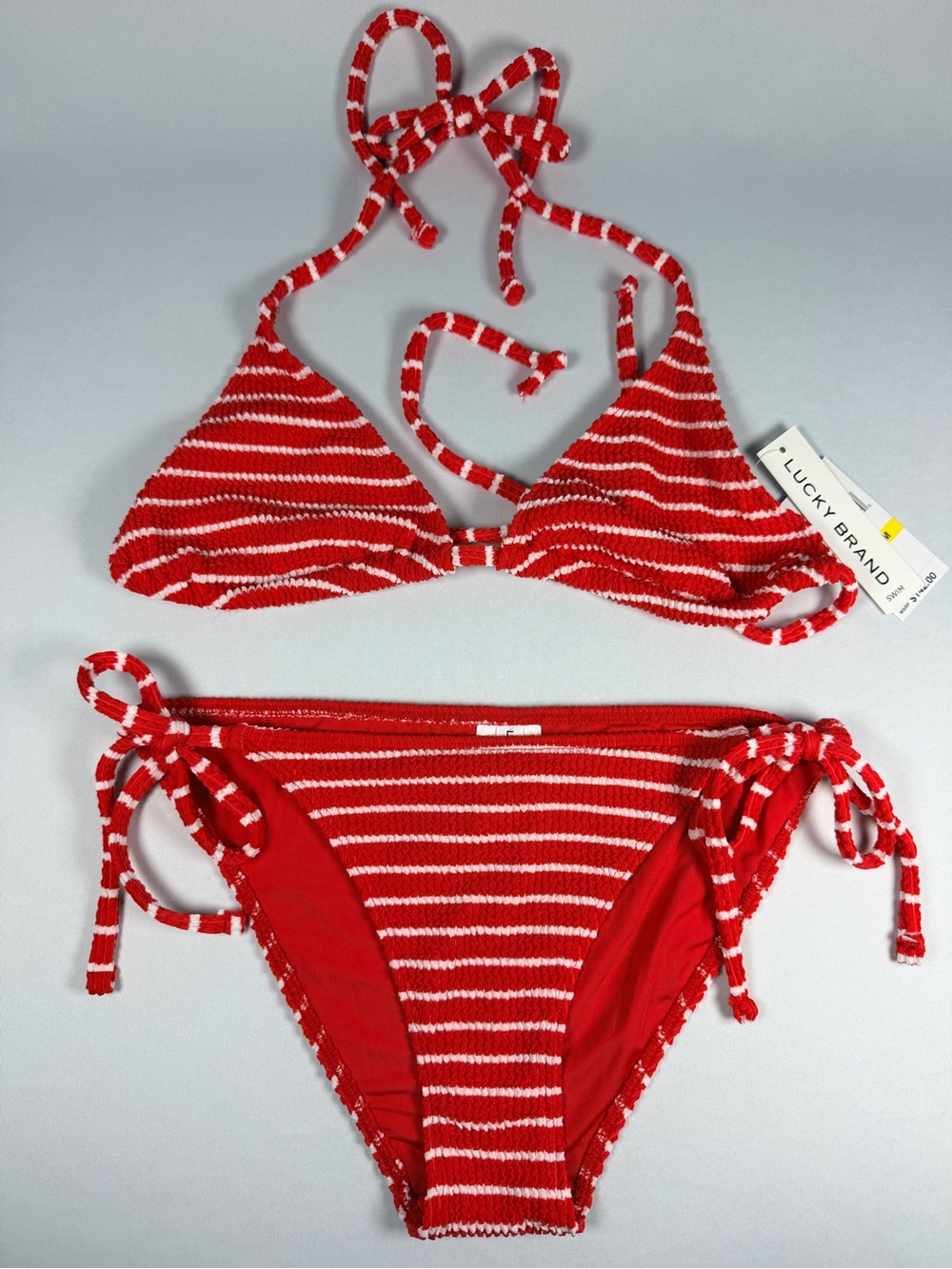 Lucky Brand Red & White Striped Tie-Side Bikini